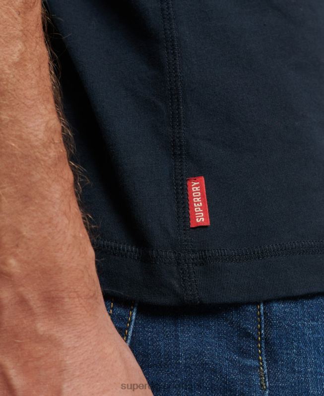 blusa henley vintage de algodão orgânico com logo bordado homens marinha roupas Superdry 2208H1457