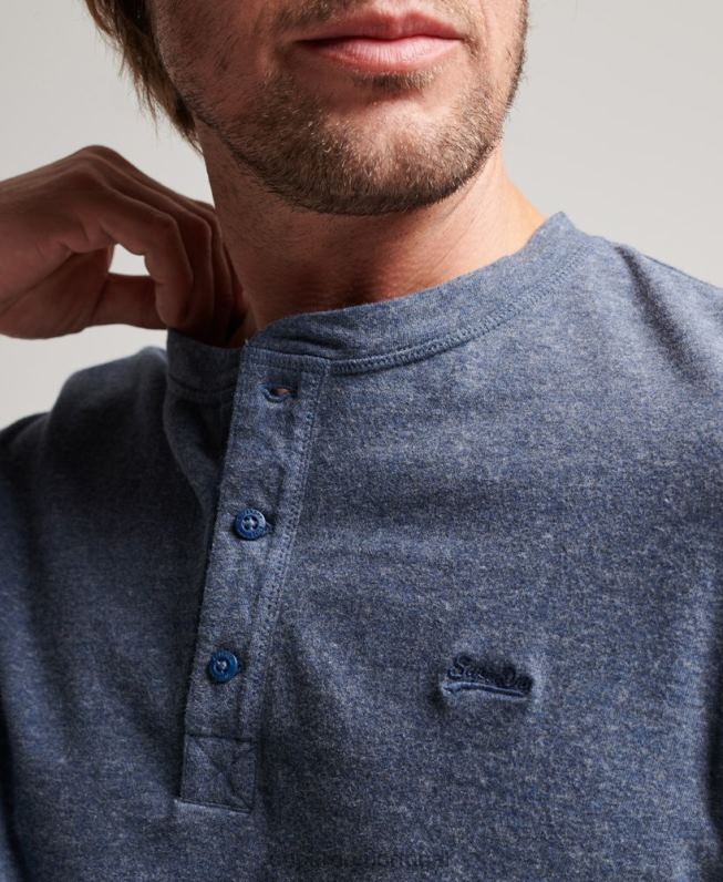 blusa henley vintage de algodão orgânico com logo bordado homens marinha roupas Superdry 2208H1525