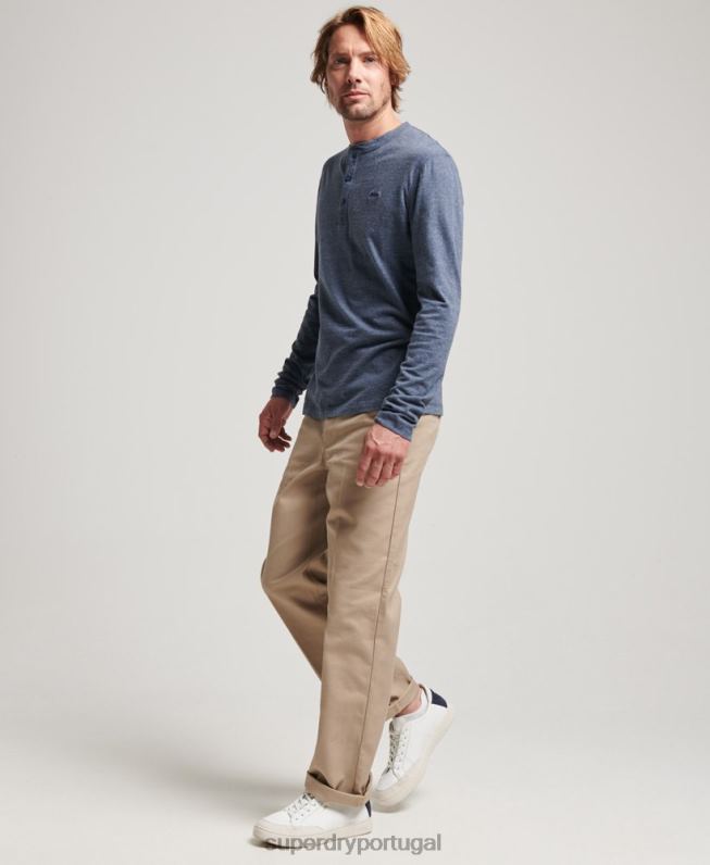 blusa henley vintage de algodão orgânico com logo bordado homens marinha roupas Superdry 2208H1525
