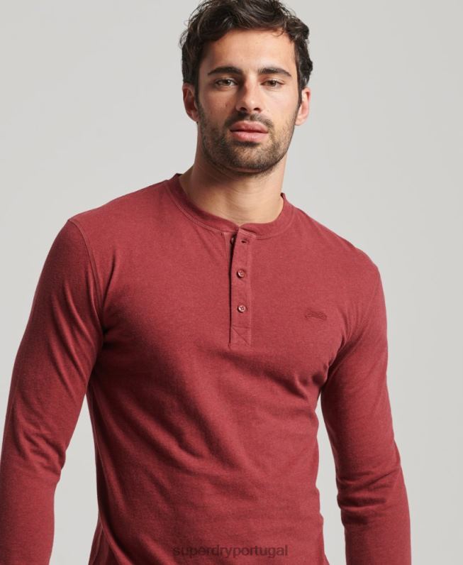 blusa henley vintage de algodão orgânico com logo bordado homens vermelho roupas Superdry 2208H1461
