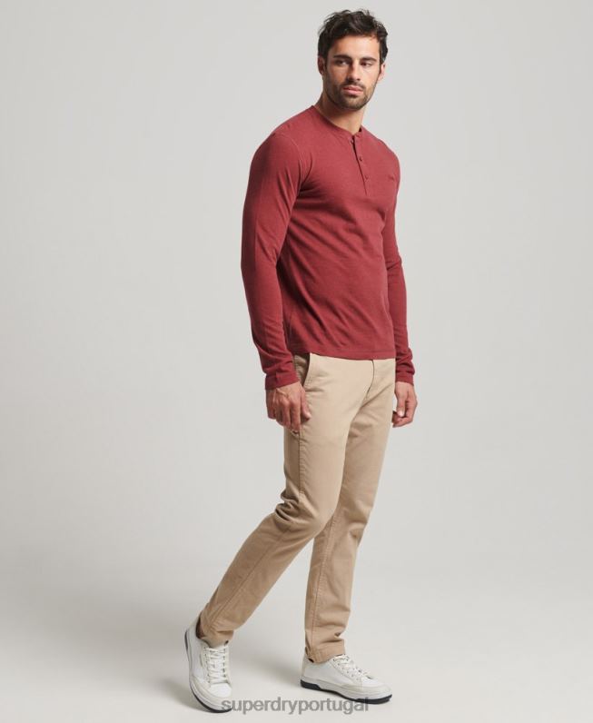 blusa henley vintage de algodão orgânico com logo bordado homens vermelho roupas Superdry 2208H1461