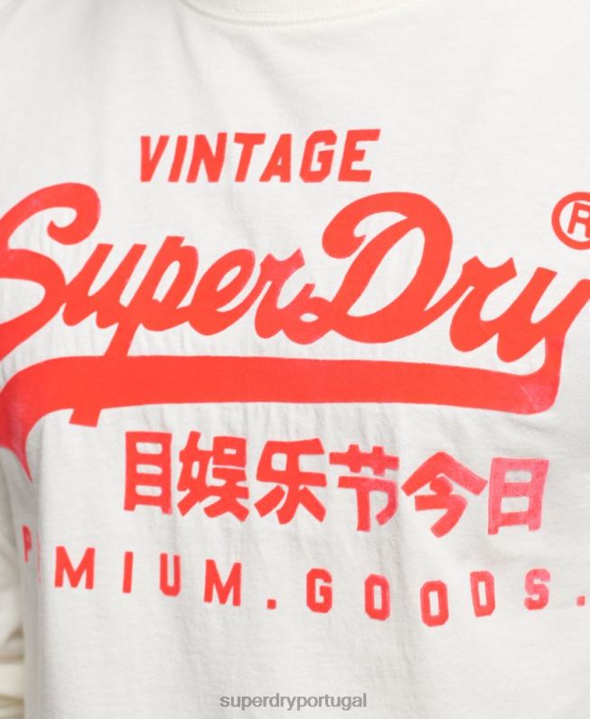 blusa manga longa neon logo vintage homens creme roupas Superdry 2208H1495