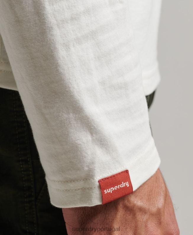 blusa manga longa neon logo vintage homens creme roupas Superdry 2208H1495