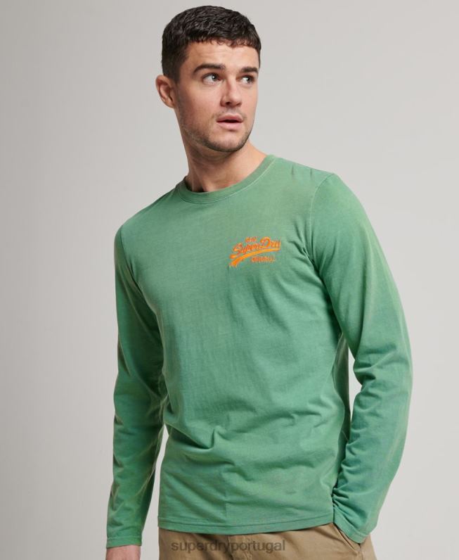 blusa manga longa neon logo vintage homens verde roupas Superdry 2208H1507