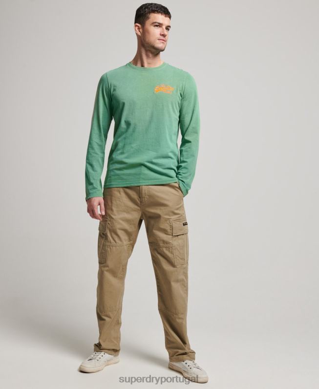 blusa manga longa neon logo vintage homens verde roupas Superdry 2208H1507