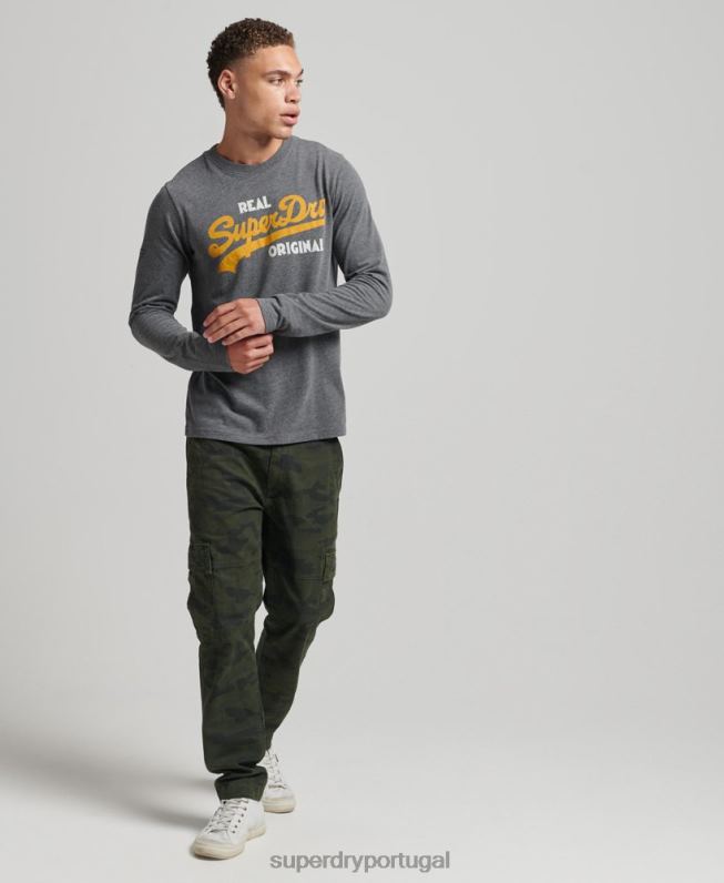 blusa manga longa soda pop com logo vintage homens cinza roupas Superdry 2208H1481