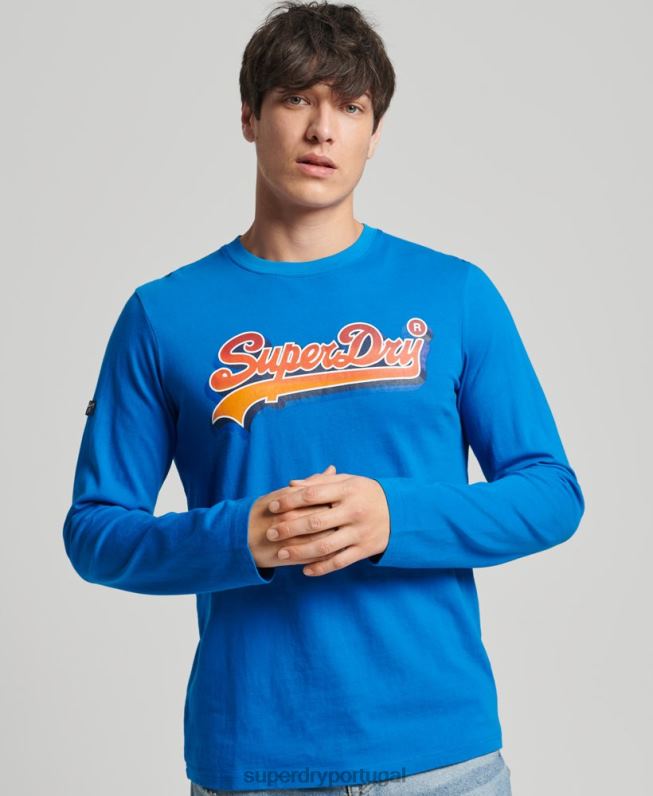 blusa sazonal com logo vintage homens azul roupas Superdry 2208H1566