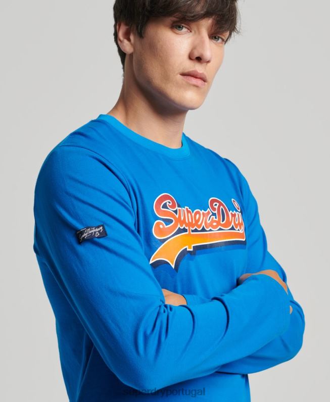 blusa sazonal com logo vintage homens azul roupas Superdry 2208H1566