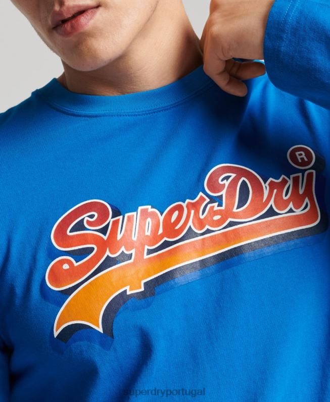 blusa sazonal com logo vintage homens azul roupas Superdry 2208H1566