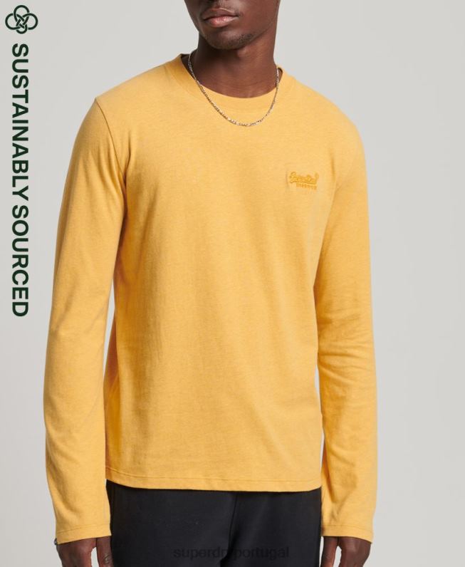 blusa vintage de algodão orgânico com logo bordado homens amarelo roupas Superdry 2208H1562