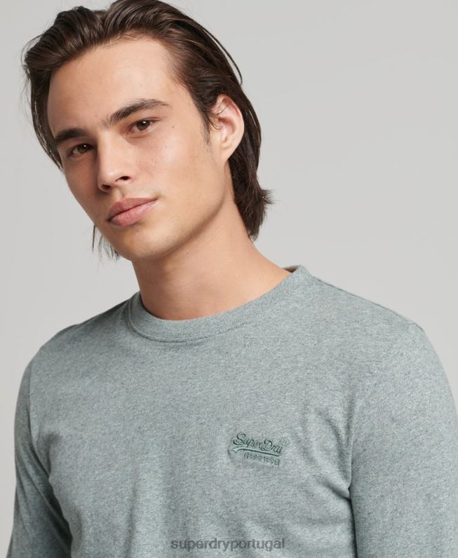 blusa vintage de algodão orgânico com logo bordado homens azul roupas Superdry 2208H1486