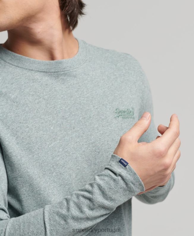 blusa vintage de algodão orgânico com logo bordado homens azul roupas Superdry 2208H1486