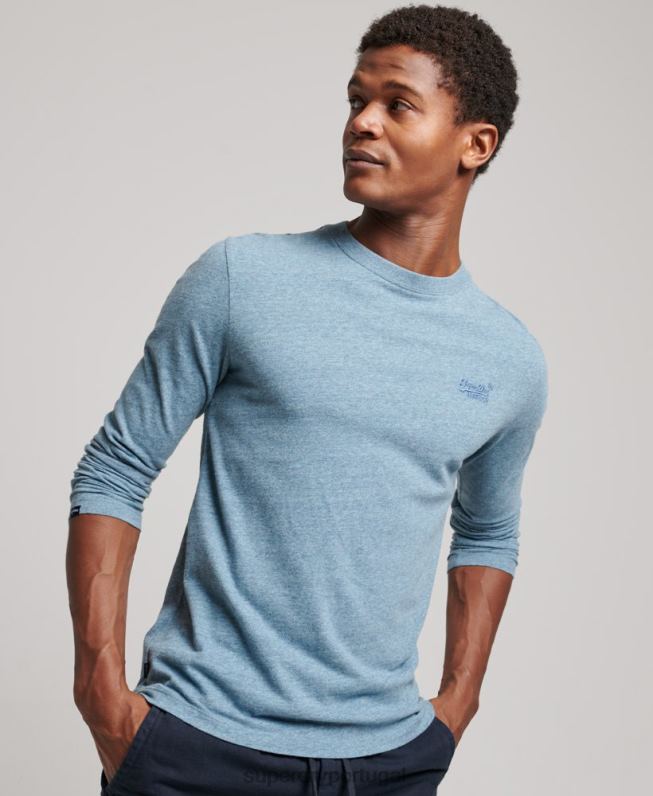 blusa vintage de algodão orgânico com logo bordado homens azul roupas Superdry 2208H1570
