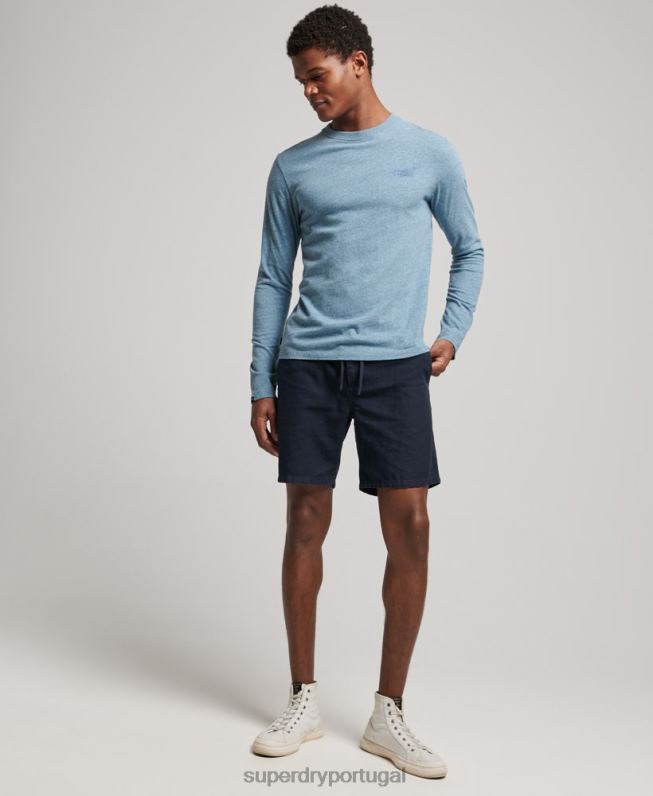 blusa vintage de algodão orgânico com logo bordado homens azul roupas Superdry 2208H1570