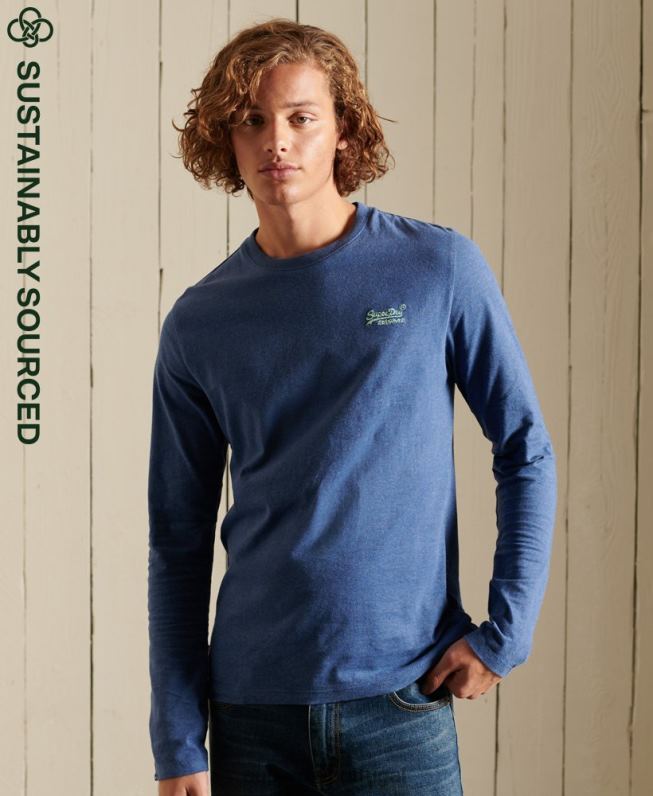 blusa vintage de algodão orgânico com logo bordado homens azul roupas Superdry 2208H6490