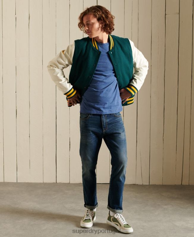 blusa vintage de algodão orgânico com logo bordado homens azul roupas Superdry 2208H6490