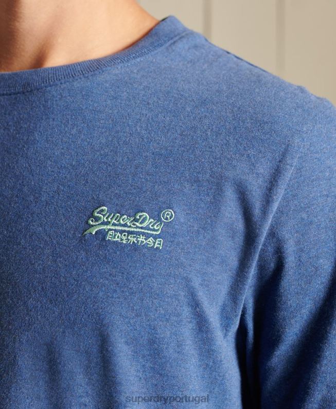 blusa vintage de algodão orgânico com logo bordado homens azul roupas Superdry 2208H6490