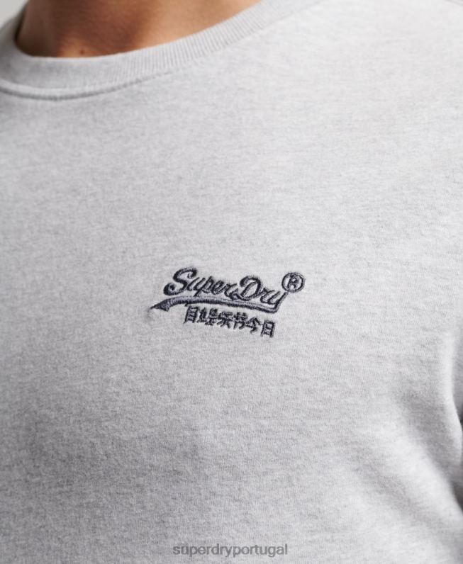 blusa vintage de algodão orgânico com logo bordado homens cinza claro roupas Superdry 2208H1549