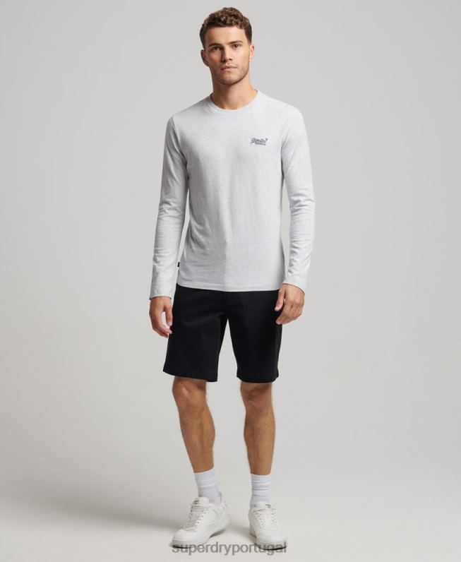 blusa vintage de algodão orgânico com logo bordado homens cinza claro roupas Superdry 2208H1549
