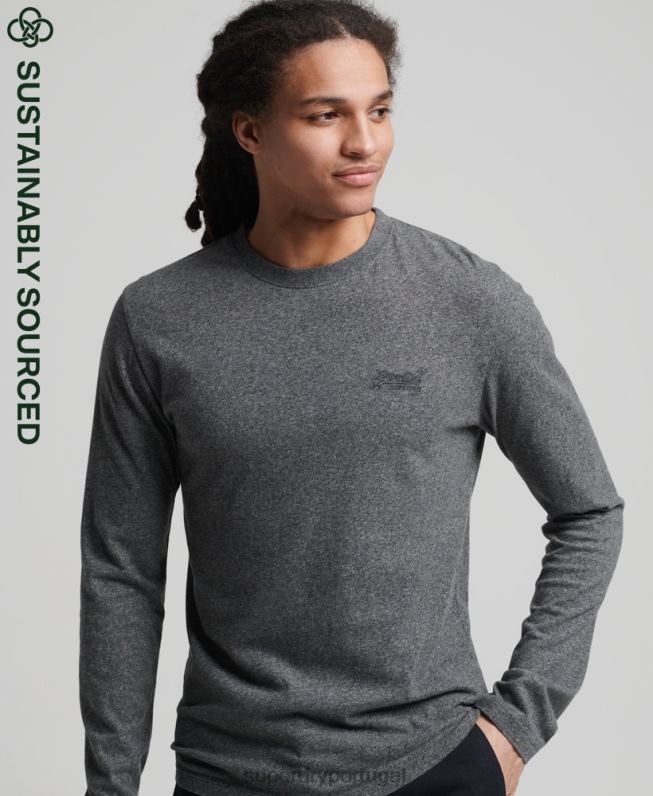 blusa vintage de algodão orgânico com logo bordado homens cinza roupas Superdry 2208H6401