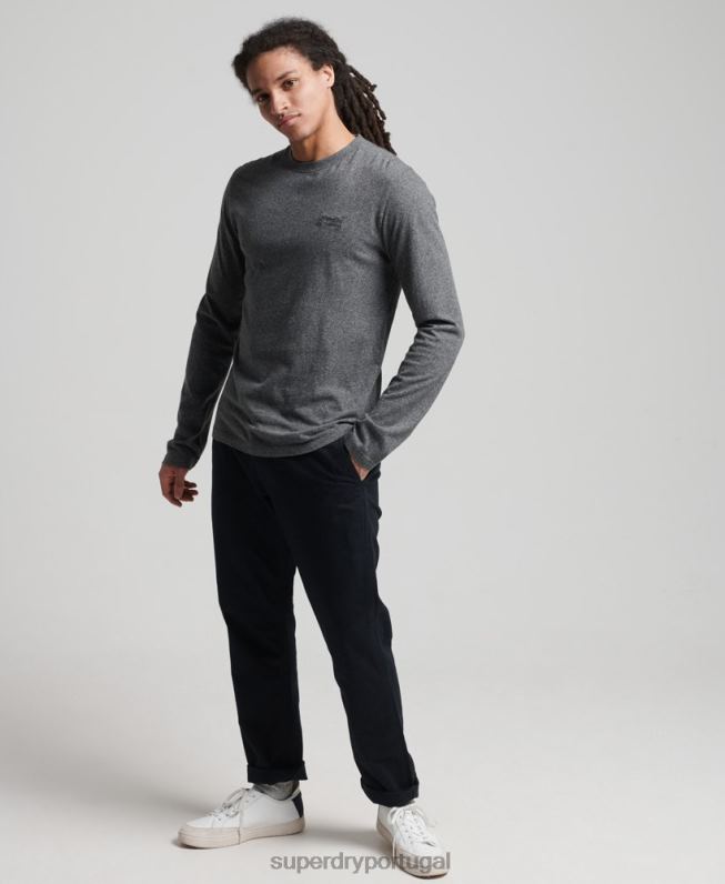 blusa vintage de algodão orgânico com logo bordado homens cinza roupas Superdry 2208H6401