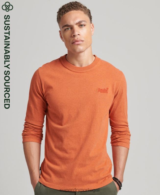 blusa vintage de algodão orgânico com logo bordado homens laranja roupas Superdry 2208H1571