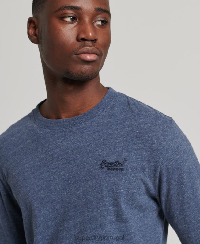 blusa vintage de algodão orgânico com logo bordado homens marinha roupas Superdry 2208H1548