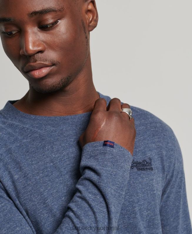 blusa vintage de algodão orgânico com logo bordado homens marinha roupas Superdry 2208H1548