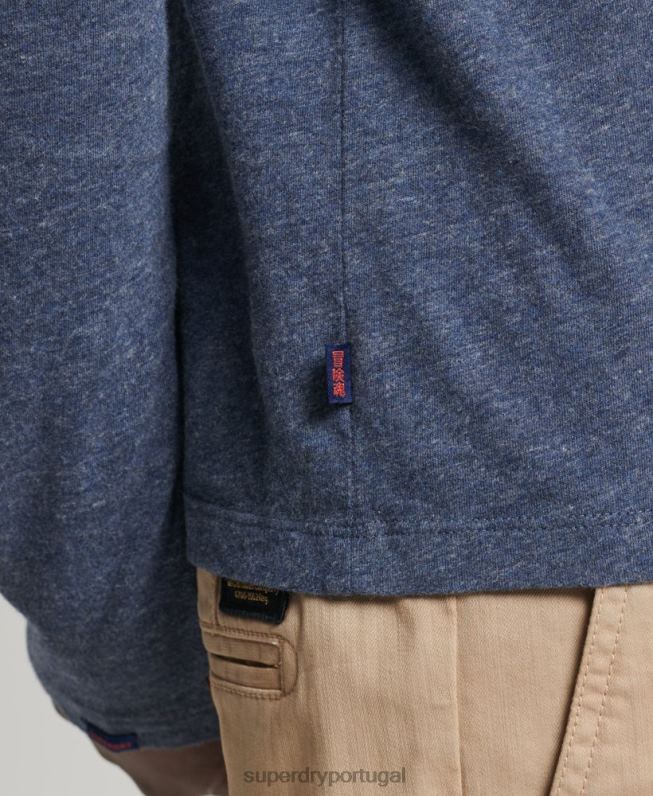 blusa vintage de algodão orgânico com logo bordado homens marinha roupas Superdry 2208H1548