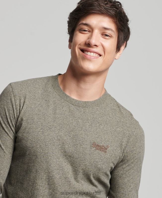 blusa vintage de algodão orgânico com logo bordado homens marrom roupas Superdry 2208H6418