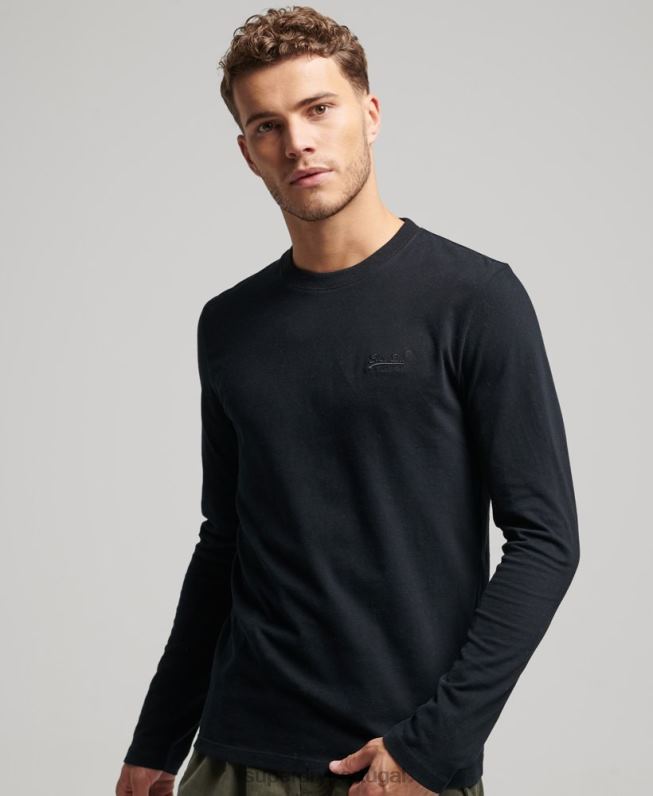 blusa vintage de algodão orgânico com logo bordado homens preto roupas Superdry 2208H1475