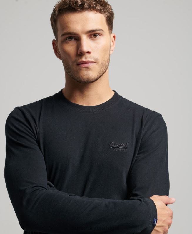 blusa vintage de algodão orgânico com logo bordado homens preto roupas Superdry 2208H1475