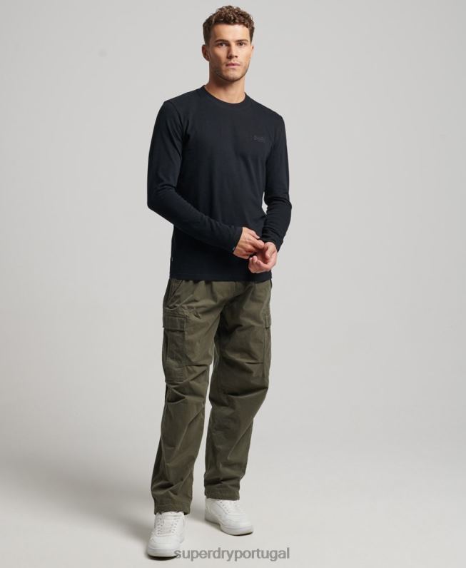 blusa vintage de algodão orgânico com logo bordado homens preto roupas Superdry 2208H1475