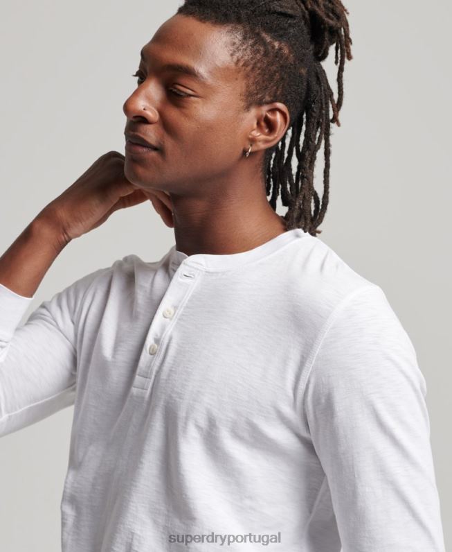 camisa henley manga longa homens branco roupas Superdry 2208H1498