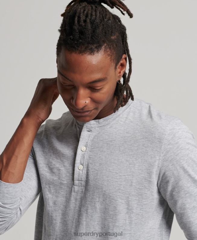 camisa henley manga longa homens cinza escuro roupas Superdry 2208H1510