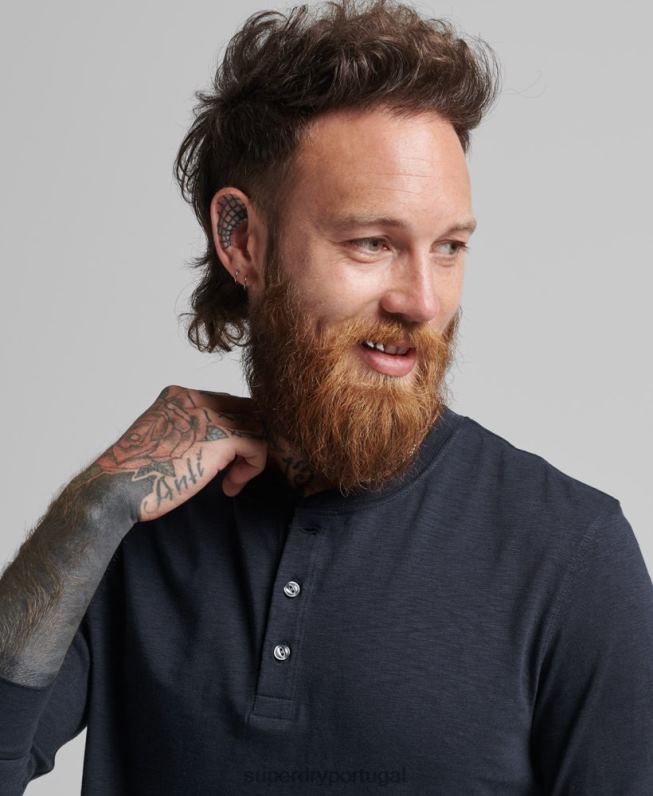 camisa henley manga longa homens marinha roupas Superdry 2208H1513