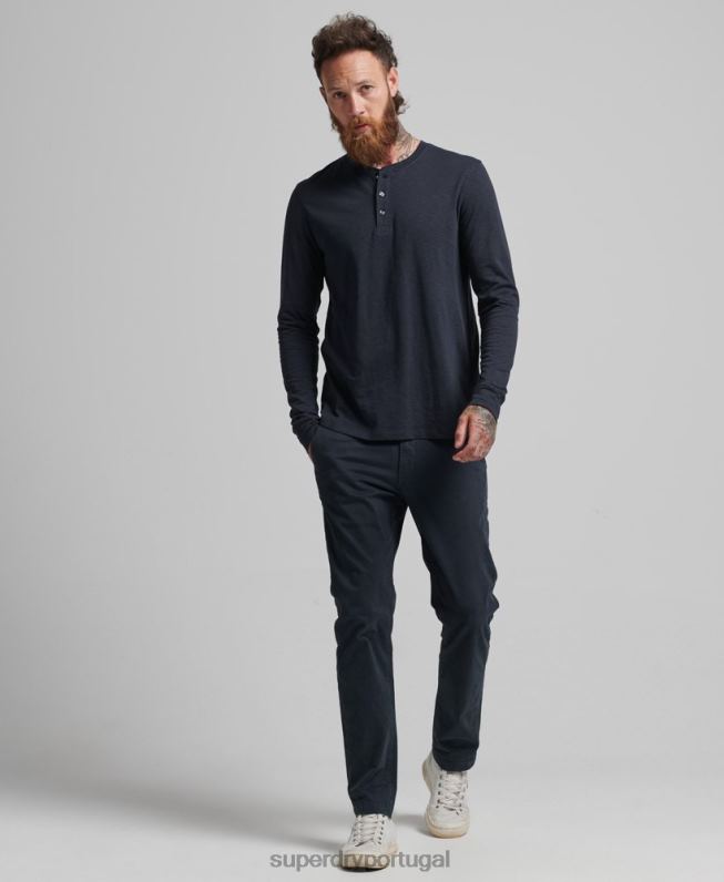 camisa henley manga longa homens marinha roupas Superdry 2208H1513