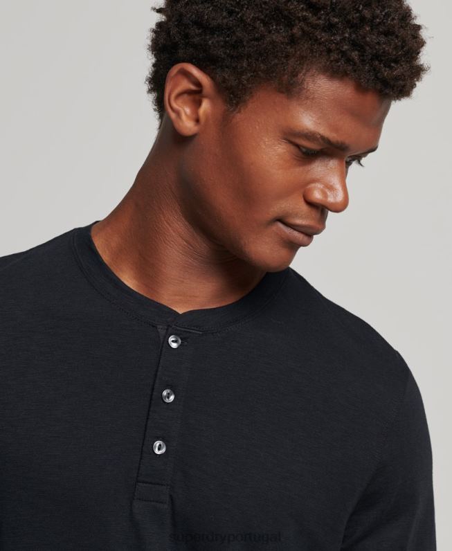 camisa henley manga longa homens preto roupas Superdry 2208H1514