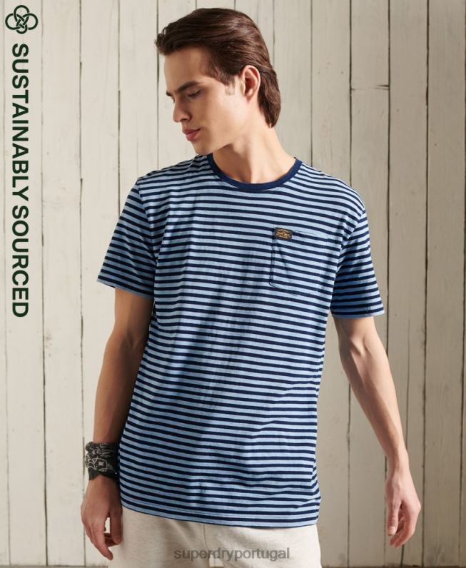 camiseta boho índigo de algodão orgânico homens azul roupas Superdry 2208H4963