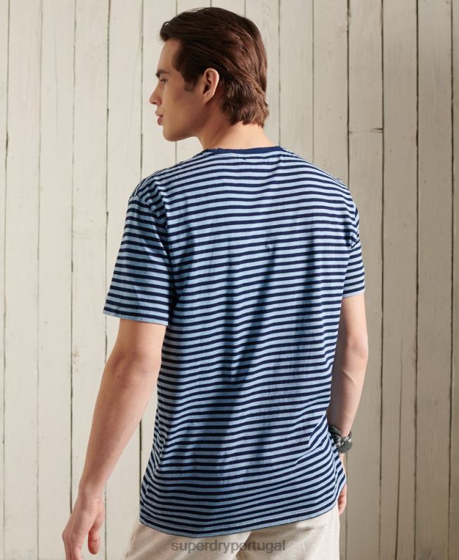 camiseta boho índigo de algodão orgânico homens azul roupas Superdry 2208H4963