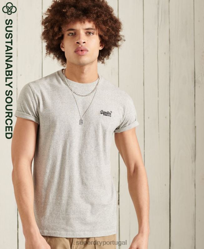 camiseta bordada vintage de algodão orgânico homens cinza claro roupas Superdry 2208H4978