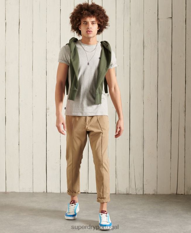 camiseta bordada vintage de algodão orgânico homens cinza claro roupas Superdry 2208H4978