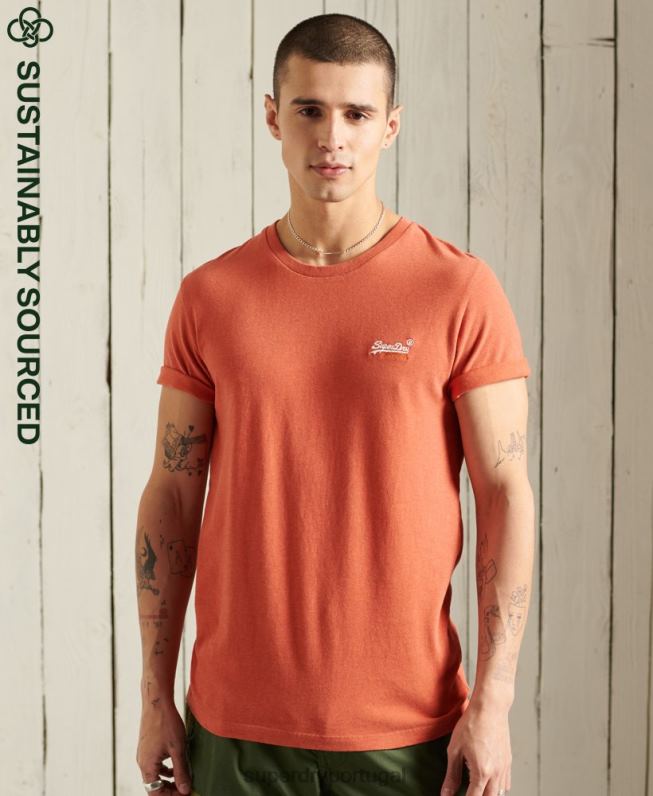 camiseta bordada vintage de algodão orgânico homens laranja roupas Superdry 2208H4913