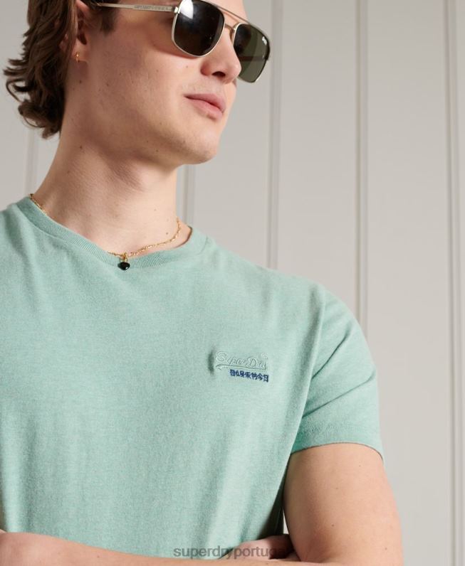 camiseta bordada vintage de algodão orgânico homens turquesa roupas Superdry 2208H4959