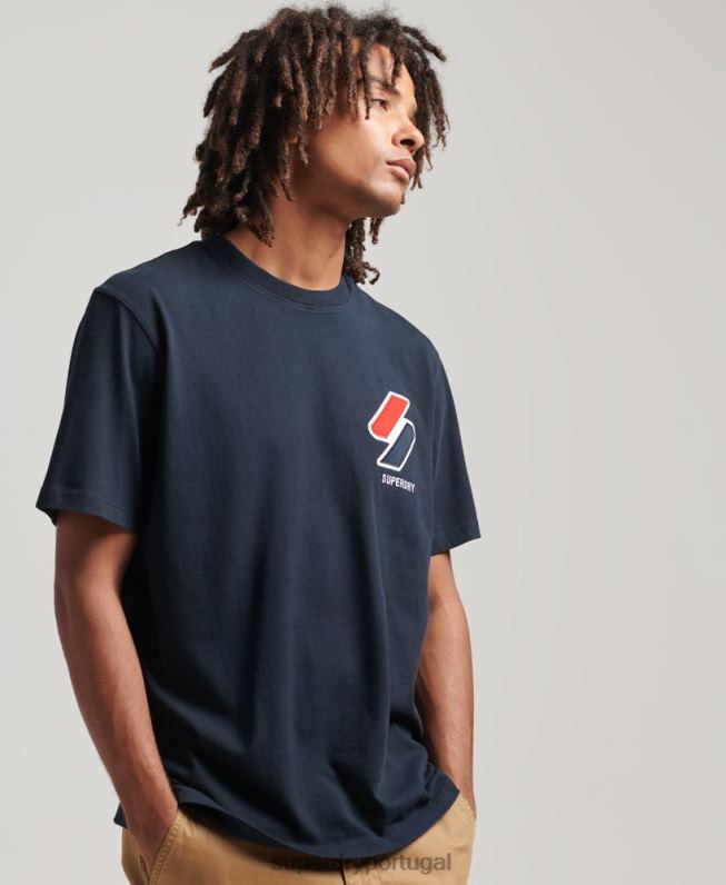 camiseta clássica com apliques homens marinha roupas Superdry 2208H4926