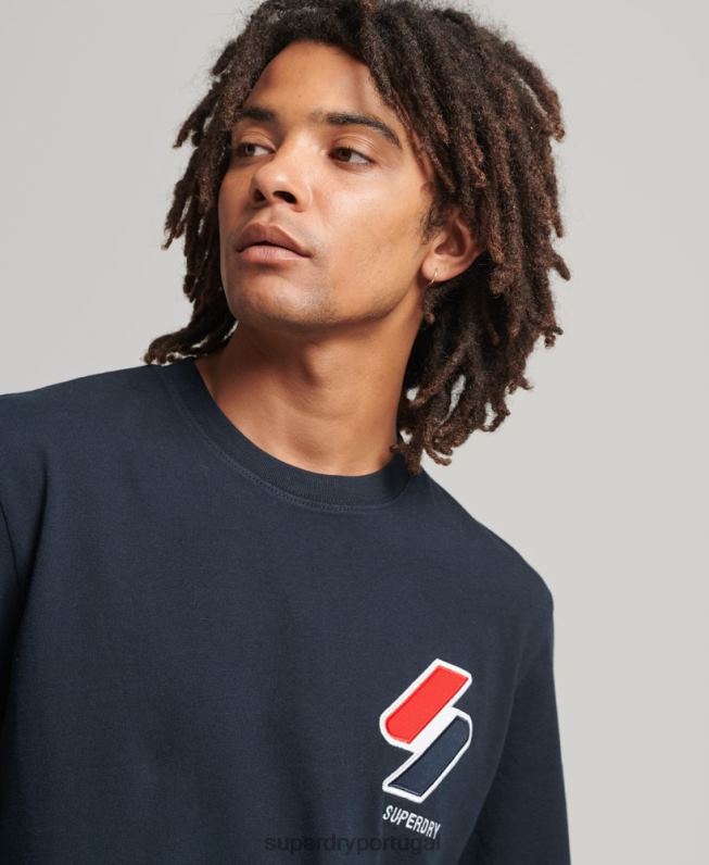 camiseta clássica com apliques homens marinha roupas Superdry 2208H4926