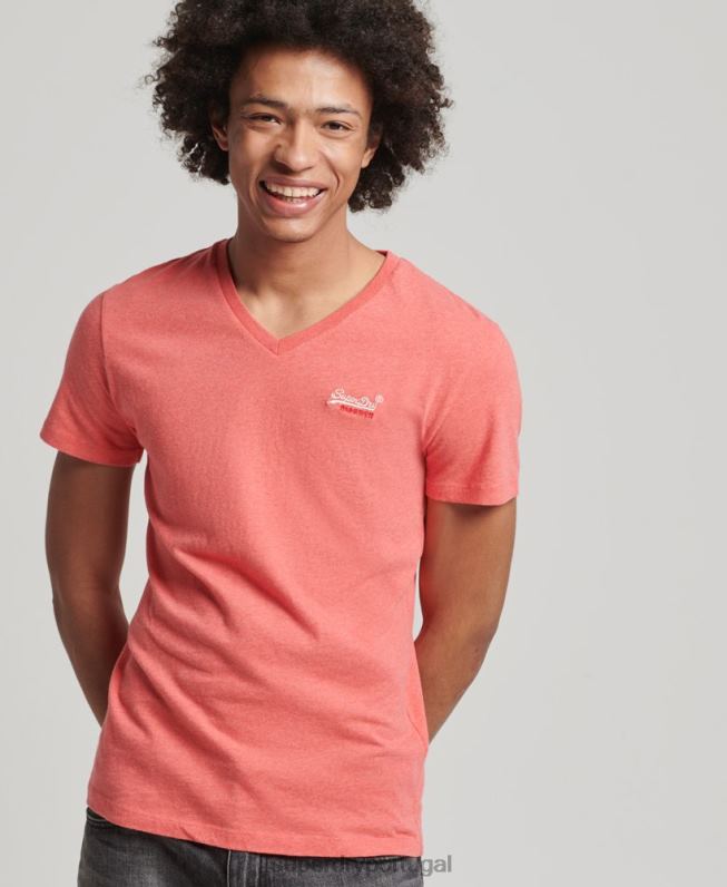 camiseta clássica com decote em V de algodão orgânico homens coral roupas Superdry 2208H4809