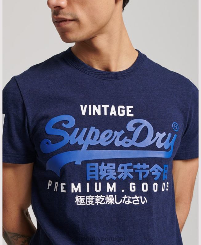 camiseta clássica com logo gráfico de algodão orgânico homens azul escuro roupas Superdry 2208H6358