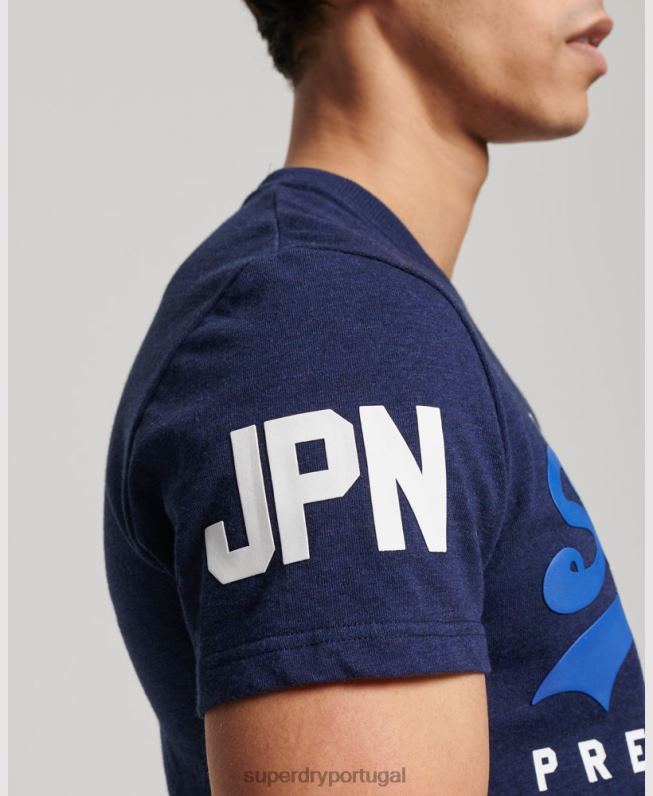 camiseta clássica com logo gráfico de algodão orgânico homens azul escuro roupas Superdry 2208H6358