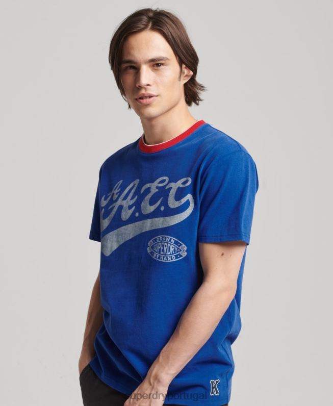 camiseta colegial homens azul roupas Superdry 2208H4961